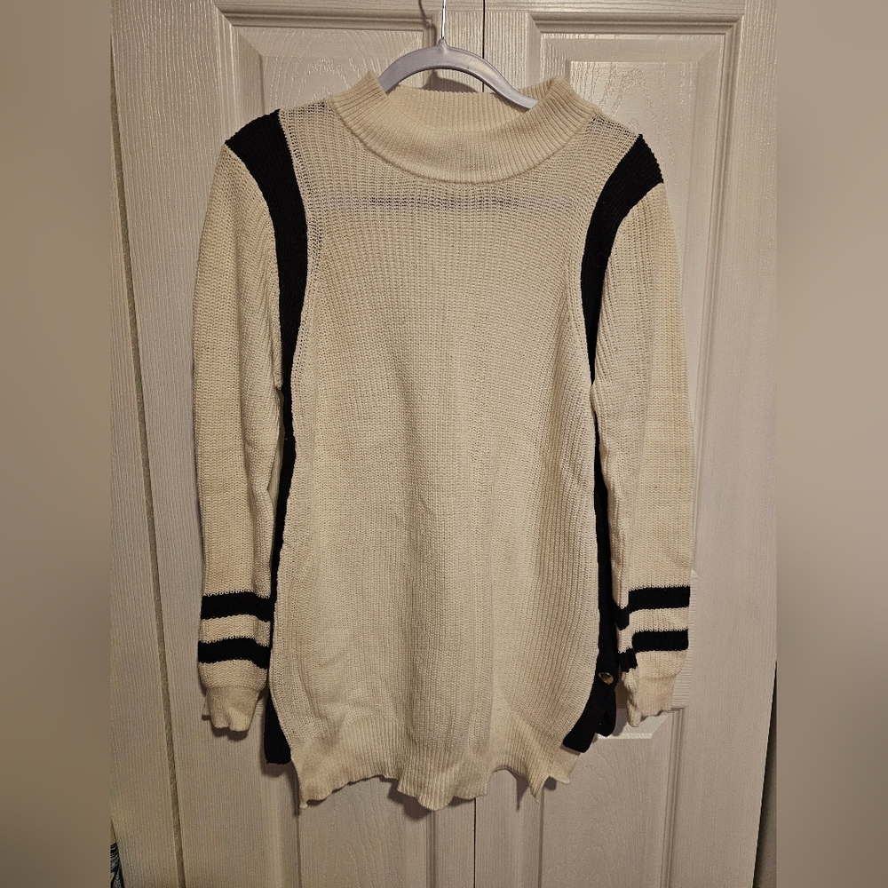 Ellos White and Black Cowl Neck Sweater